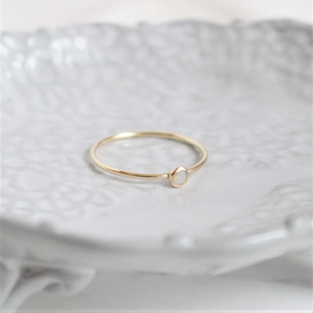 Minimalist Opal Gold or Sterling Silver 3mm Ring