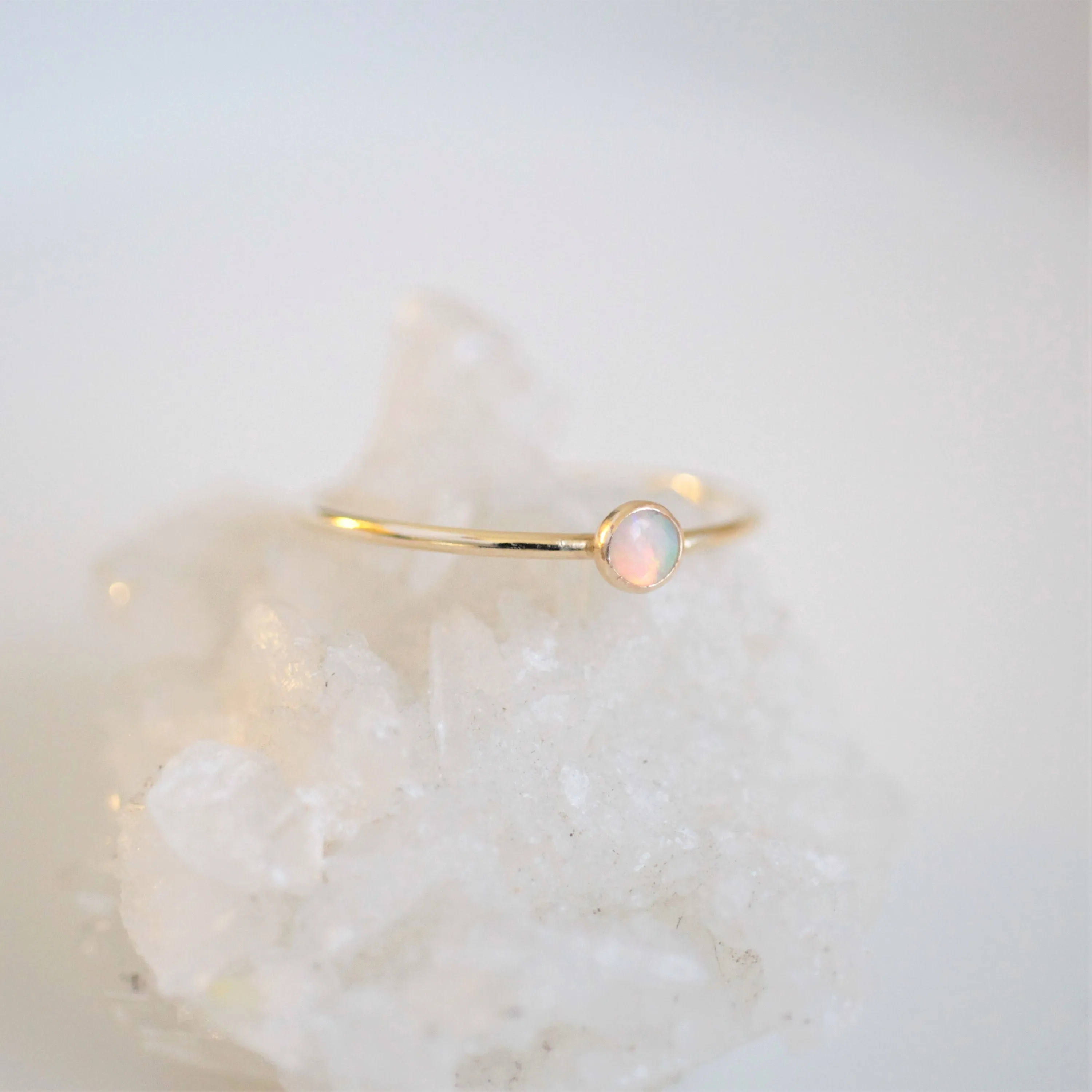 Minimalist Opal Gold or Sterling Silver 3mm Ring