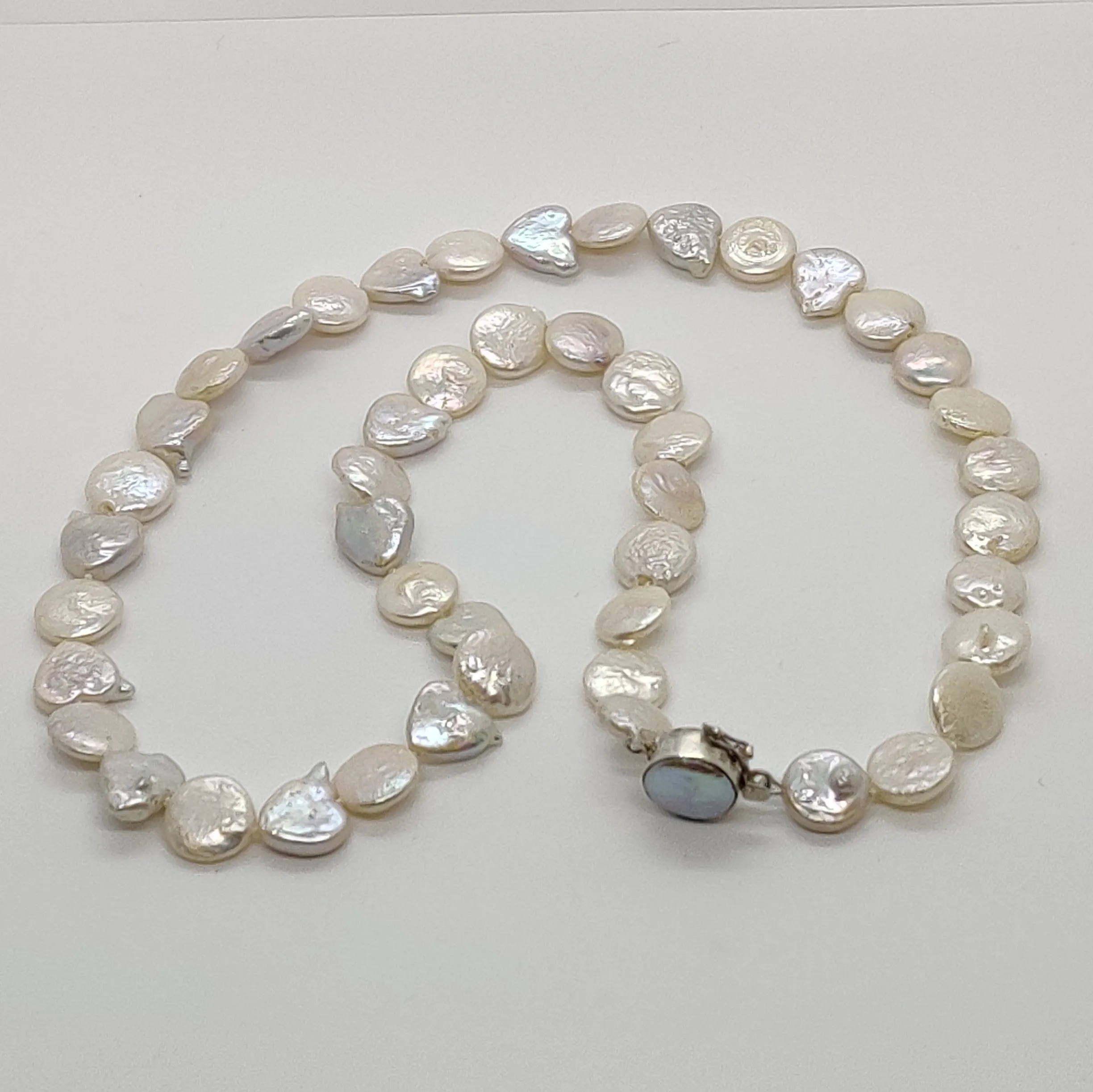 N Freshwater White Coin and Kishi Hearts Pearl Necklace