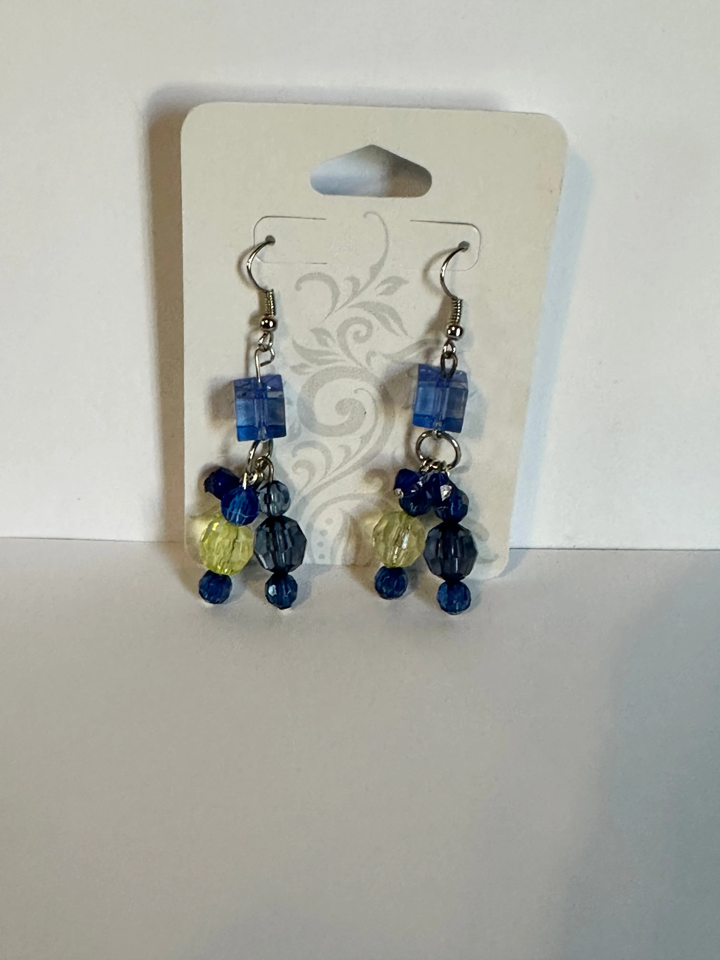 Navy blue and yellow dangle earrings