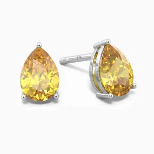 Pear Cut Citrine Stud Earrings in Yellow Sterling Silver | Irosk Australia ®