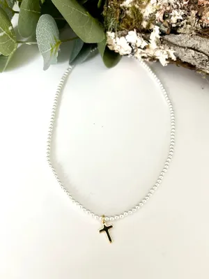 PEARL CHARM CROSS NECKLACE