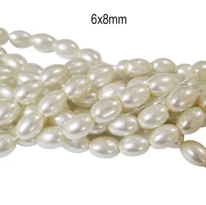 Per Line Long Off-white glass pearl beads oval shape approx 95~96 beads