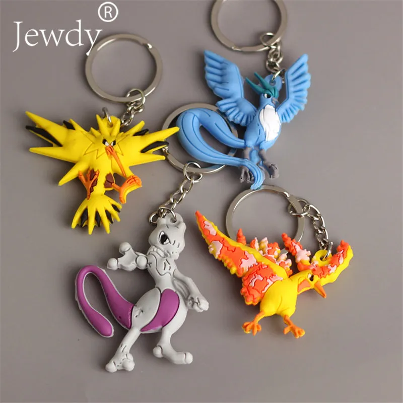 Pikachu Keychain Pocket Monsters Key Holder Pokemon Go Key Ring Pendant 3D Mini Charmander Zapdos Mewtwo Moltres Figure Toys