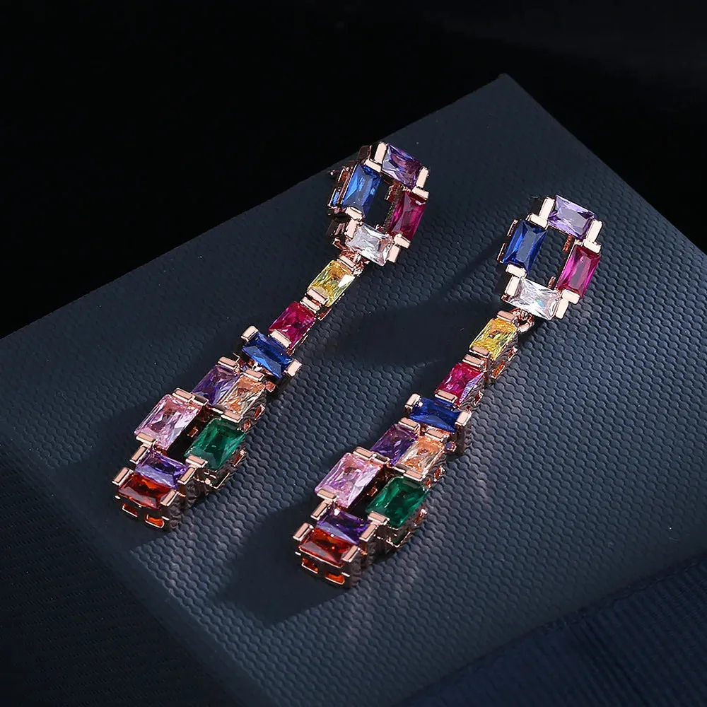 Pre Order:  925 Silver Needle Colorful Zircon Stones Long Earrings