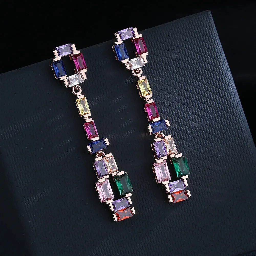 Pre Order:  925 Silver Needle Colorful Zircon Stones Long Earrings