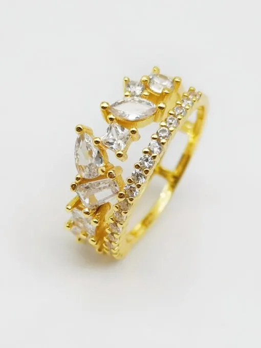 Princess Stacked Silver Ring, 925 Irregular Cubic Zirconia, 14k Gold Plated .925 Sterling Silver Statement Ring