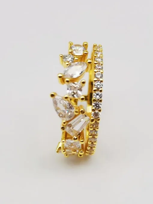 Princess Stacked Silver Ring, 925 Irregular Cubic Zirconia, 14k Gold Plated .925 Sterling Silver Statement Ring