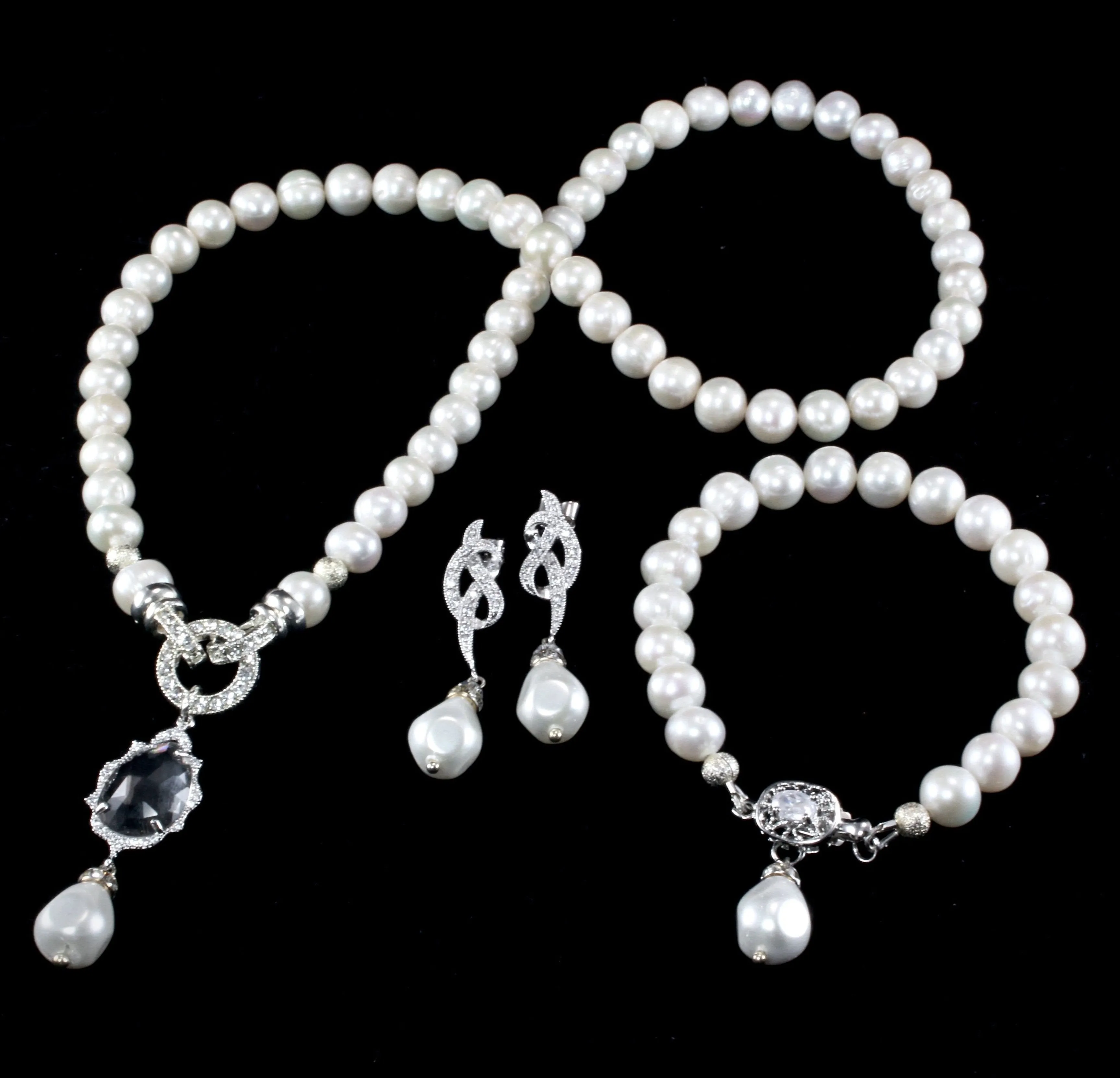 "Becky" - Freshwater Pearl Bridal 3-Piece Jewelry Set