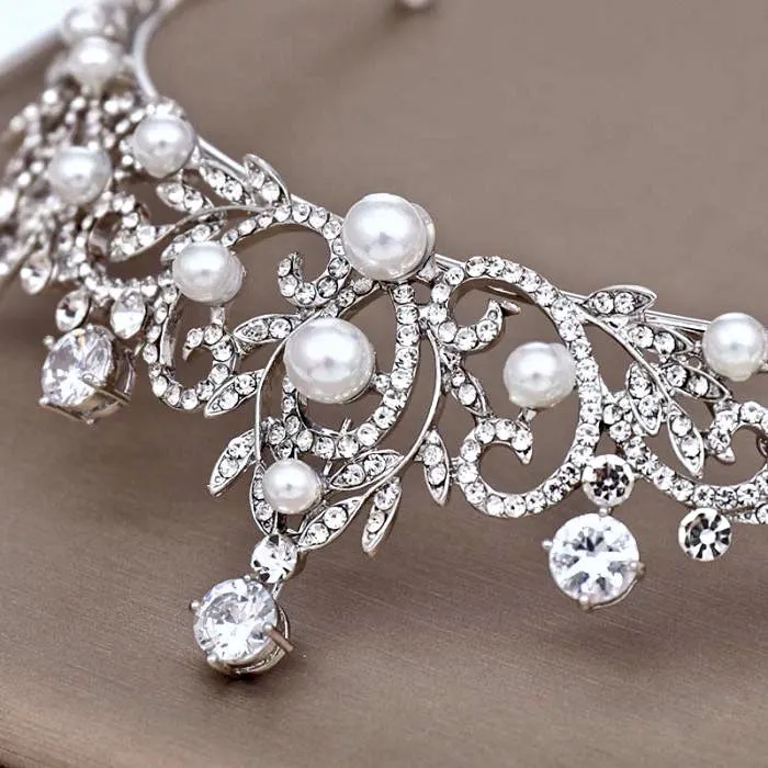 "Elodee" - Wedding Pearl and Rhinestone Tiara