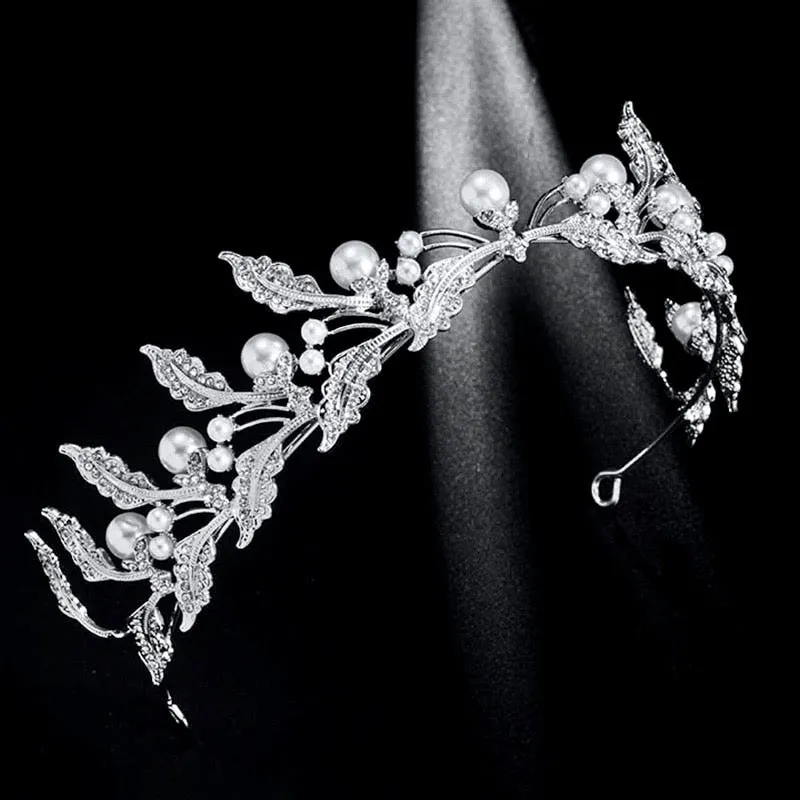 "Xyra" - Wedding Pearl and Rhinestone Tiara