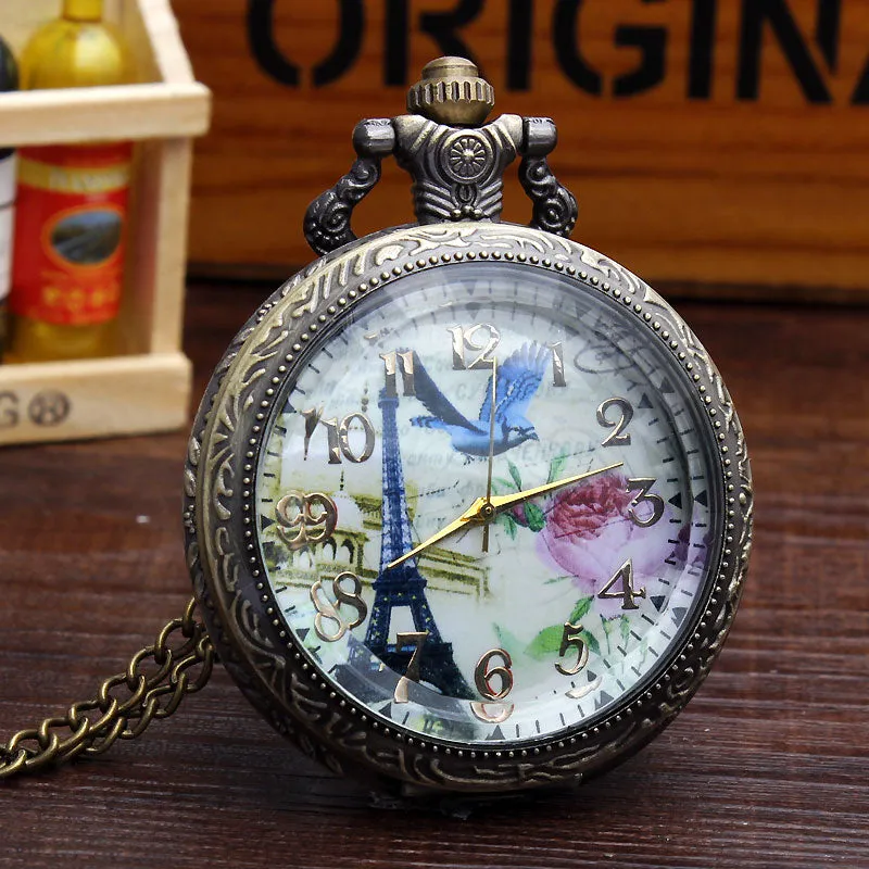 Retro Vintage Bronze Arabic Roman Dial Necklace Pendant Pocket Watch