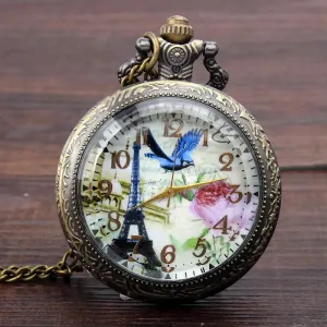 Retro Vintage Bronze Arabic Roman Dial Necklace Pendant Pocket Watch