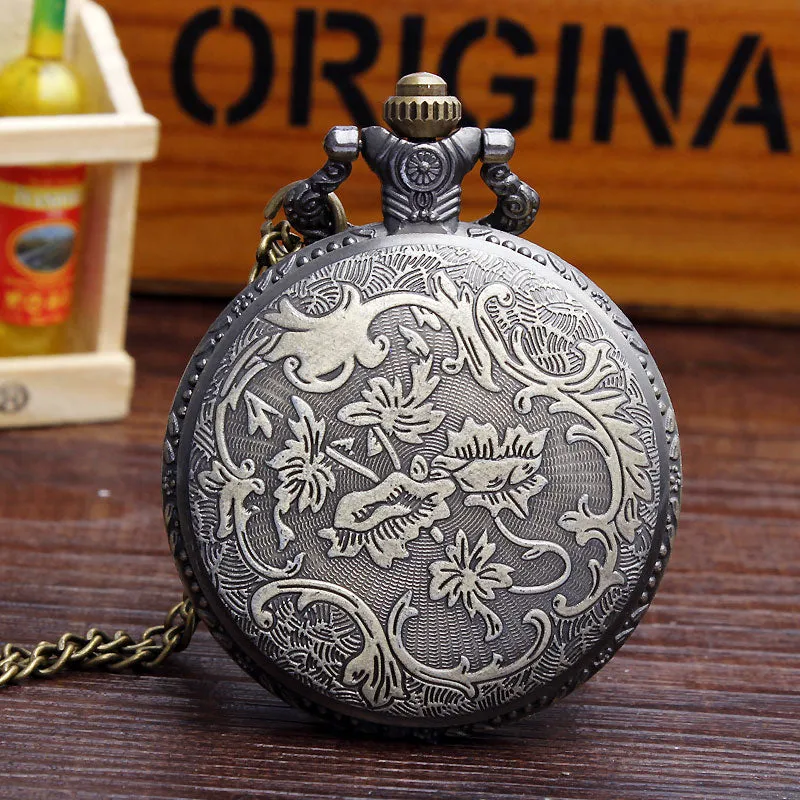 Retro Vintage Bronze Arabic Roman Dial Necklace Pendant Pocket Watch