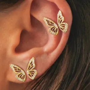 Rhinestone Butterfly Wing Stud Earrings^