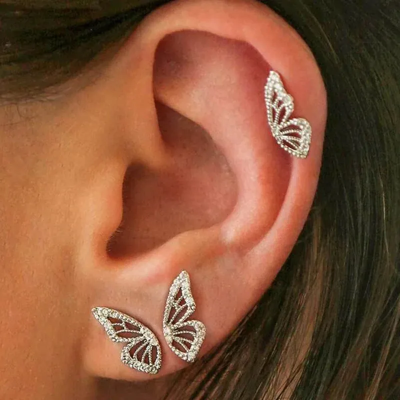 Rhinestone Butterfly Wing Stud Earrings^