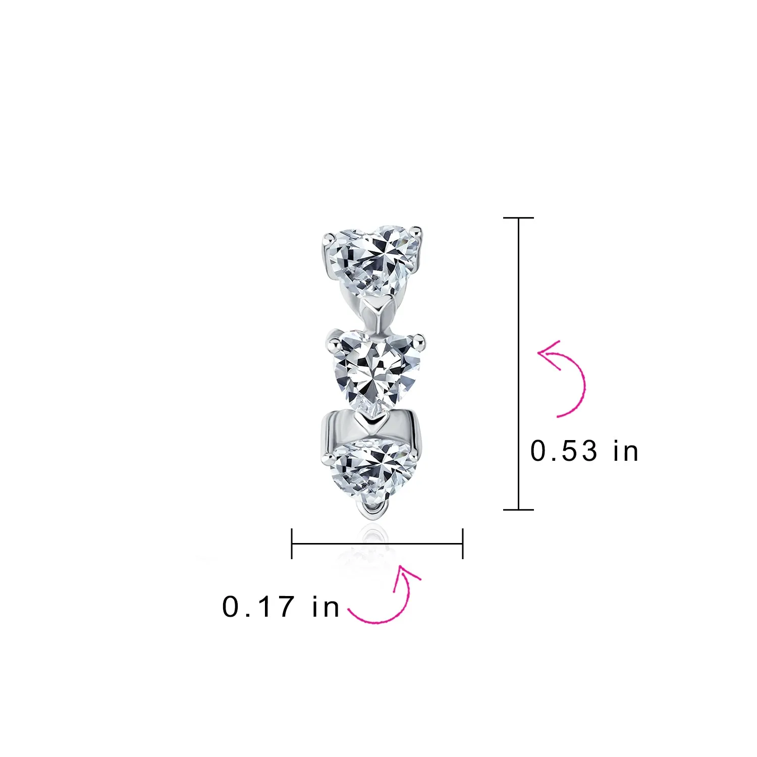 Romantic Pink Heart CZ Hoop Earrings Small Huggie Sterling Silver