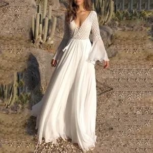 Romantic White Long Bohemian Dress, Boho Summer Dress For Women