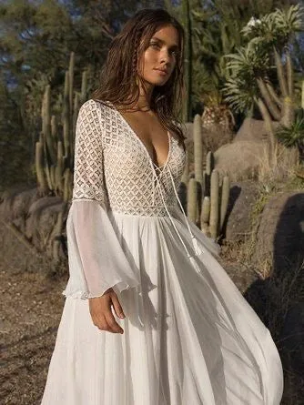 Romantic White Long Bohemian Dress, Boho Summer Dress For Women