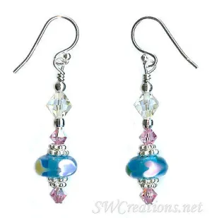 Rose Crystal Aqua Heart Beaded Earrings