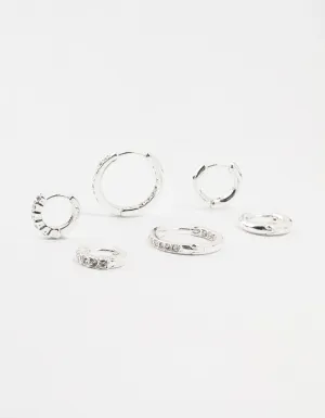 Silver Plated Diamante Huggie Earrings 3-Pack