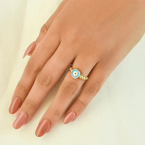 Sky Blue Round Evil Eye Ring