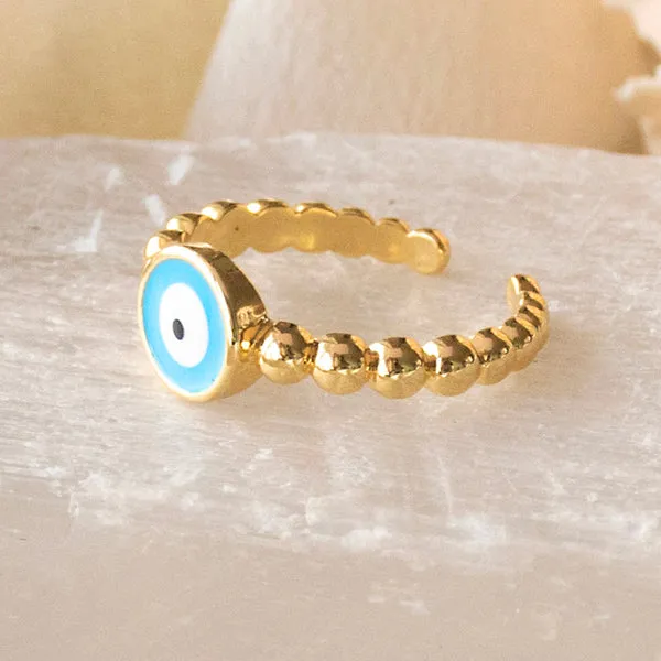 Sky Blue Round Evil Eye Ring