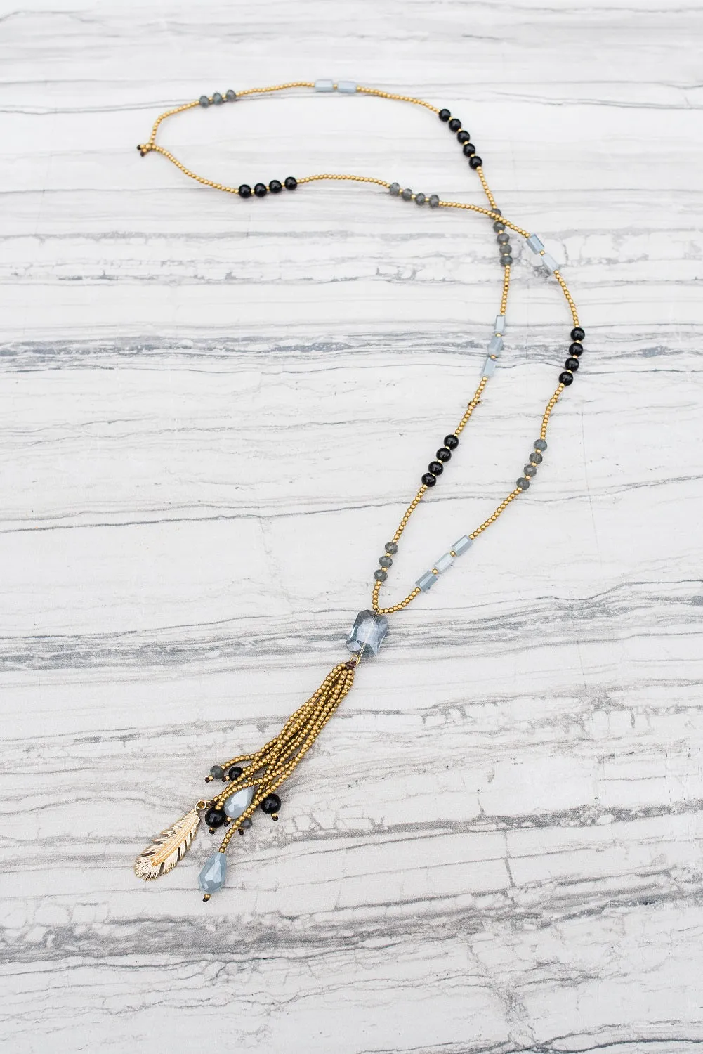 Smokey Beaded Tassel Necklace