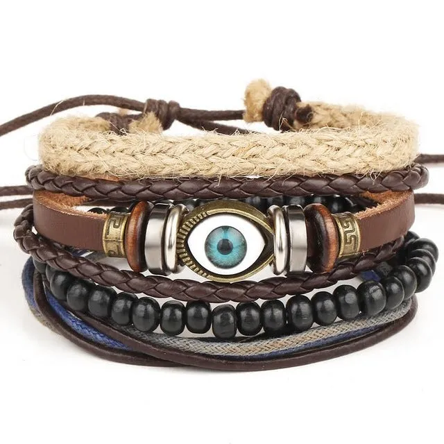 SOXY Multi-layer Adjustable Leather Beaded Bracelet Hand-Woven Men's Bracelet Bangles