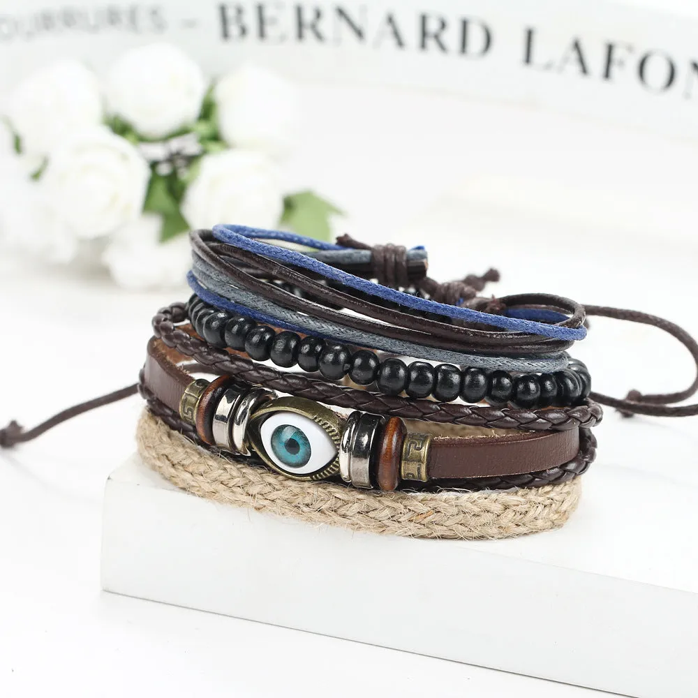 SOXY Multi-layer Adjustable Leather Beaded Bracelet Hand-Woven Men's Bracelet Bangles