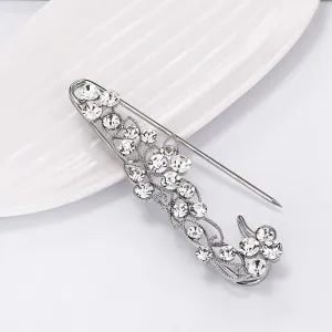 Sparkling Rhinestone Flower Leaf Safety Pin Styled Brooch Pins