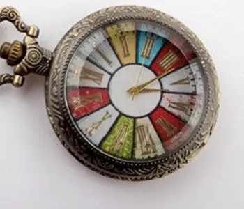 Steampunk Unisex Bronze Colorful Wheel Rome Analog Pocket FOB Watch