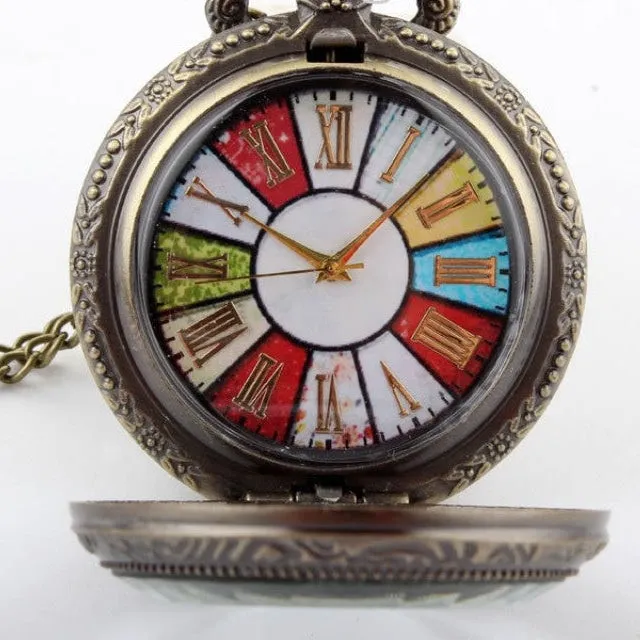 Steampunk Unisex Bronze Colorful Wheel Rome Analog Pocket FOB Watch