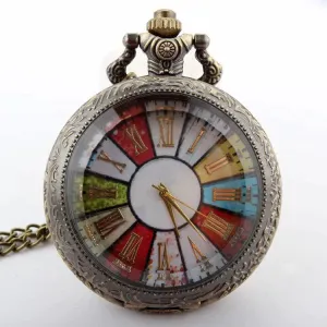 Steampunk Unisex Bronze Colorful Wheel Rome Analog Pocket FOB Watch