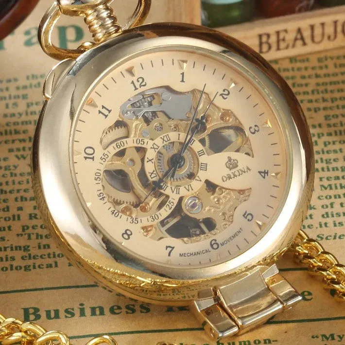 Steampunk Unisex Roman Arabic Numeral Mechanical Pocket FOB Watch