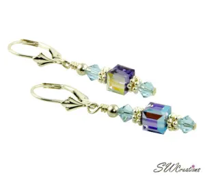 Tanzanite Sapphire Cube Crystal Earrings