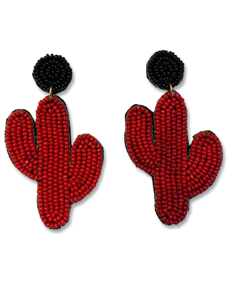 Texas Tech Dark Horse "Cactus" Red Beaded Earrings