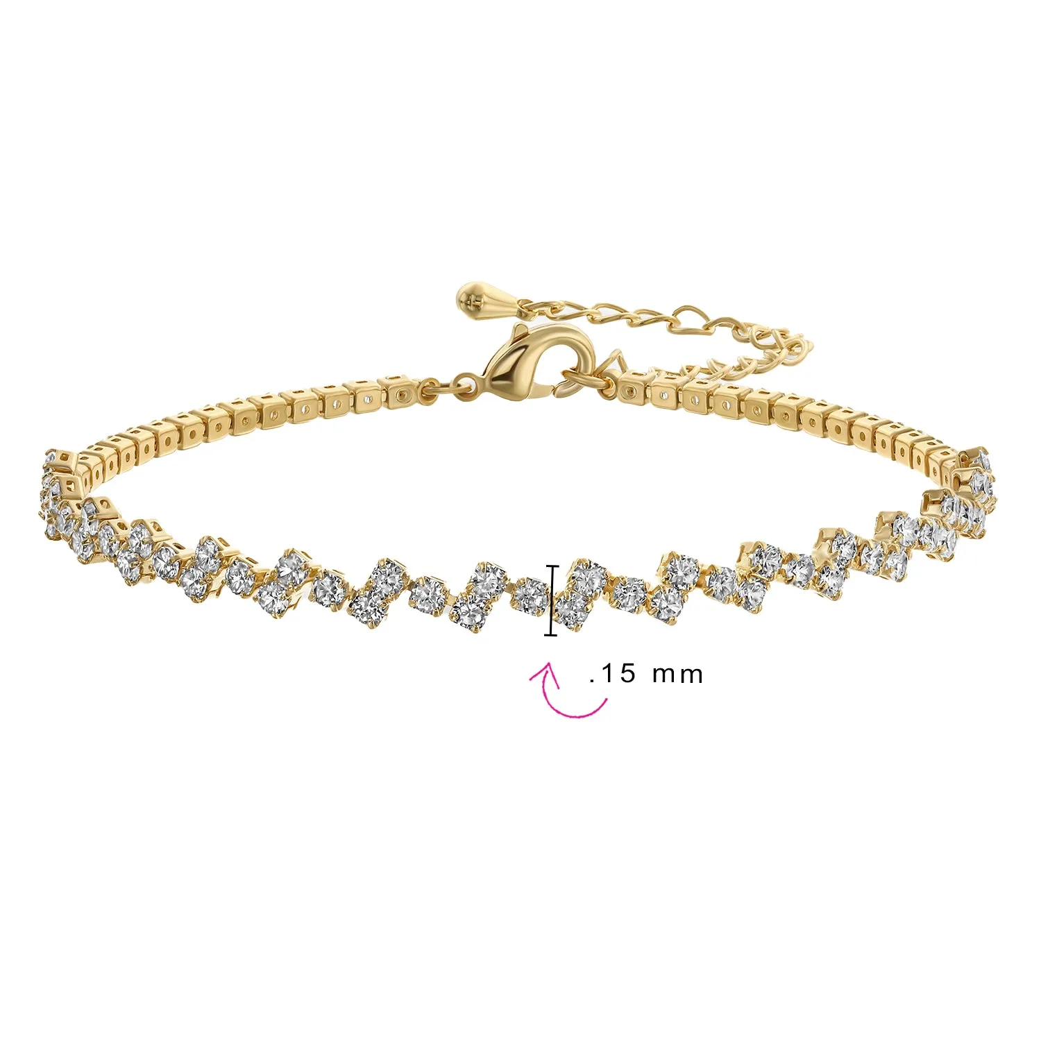 Thin Minimalist Chain Link Bracelet with Cubic Zirconia in Yellow Gold Plated