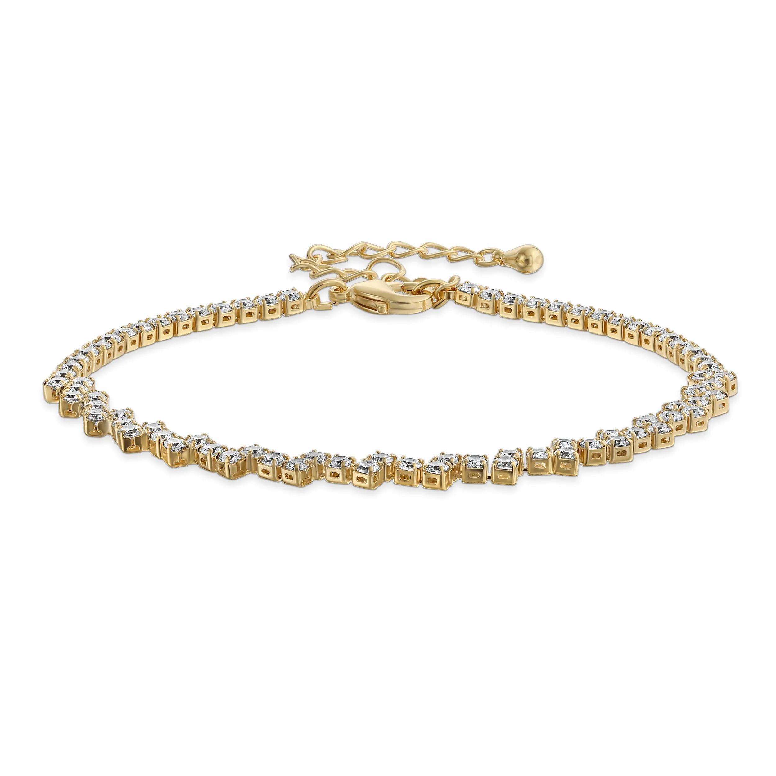 Thin Minimalist Chain Link Bracelet with Cubic Zirconia in Yellow Gold Plated