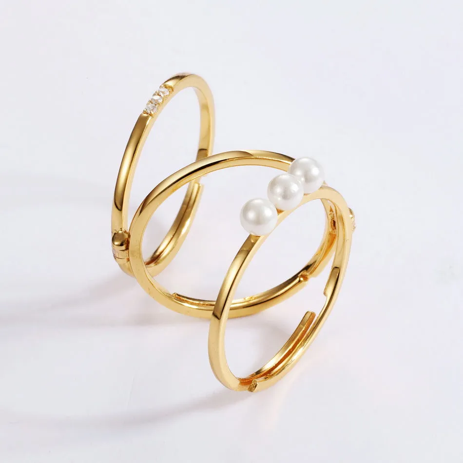 Three Stacked Rings Pearl Ring