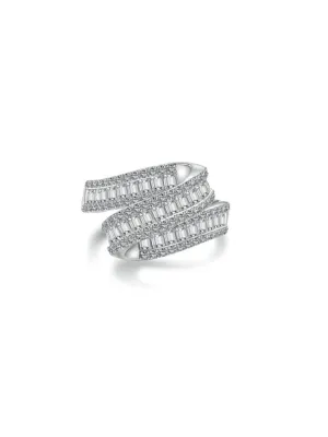 Twisted Stacked Eternity Ring Baguette Zircon 925 Sterling Silver Statement Tarnish Free Luxury Ring