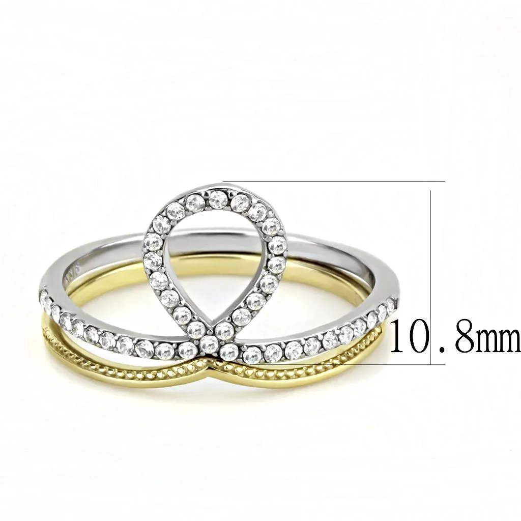 Two-Tone IP Gold (Ion Plating) Stainless Steel Ring with AAA Grade CZ in Clear for Women Style DA278