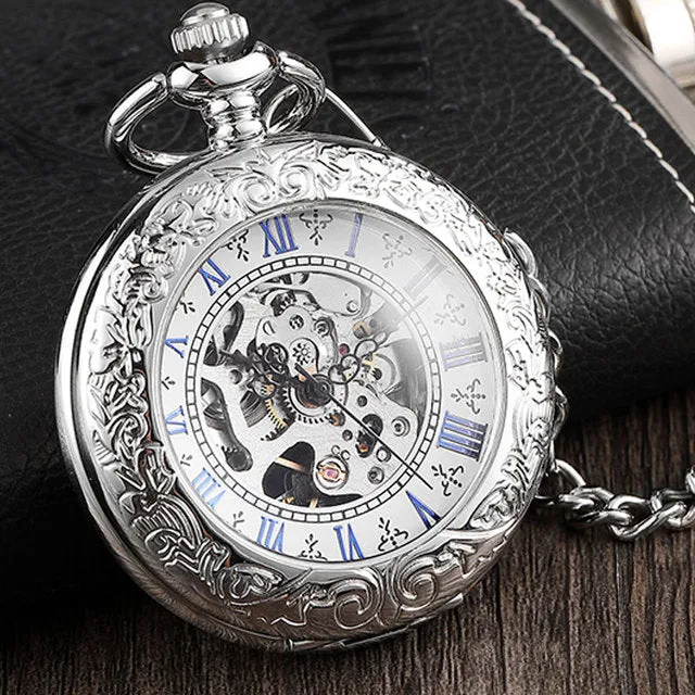 Unisex Antique Stainless Steel Mechanical Steampunk Hand-wind Pocket Watch