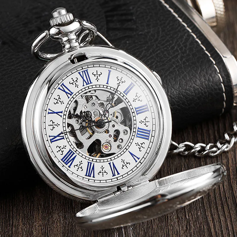 Unisex Antique Stainless Steel Mechanical Steampunk Hand-wind Pocket Watch