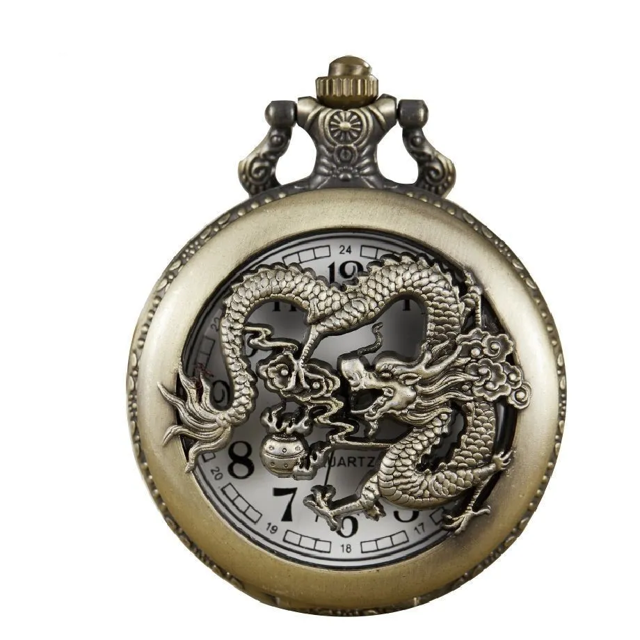 Unisex Classic Dragon and Phoenix Hollow Steampunk Quartz Pocket Watch