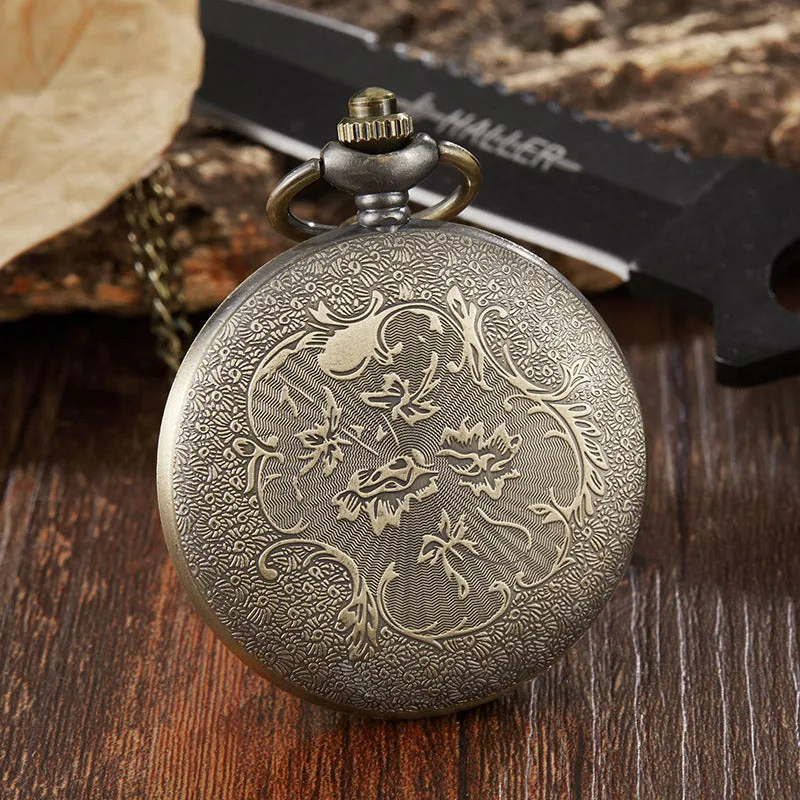 Unisex Classic Dragon and Phoenix Hollow Steampunk Quartz Pocket Watch