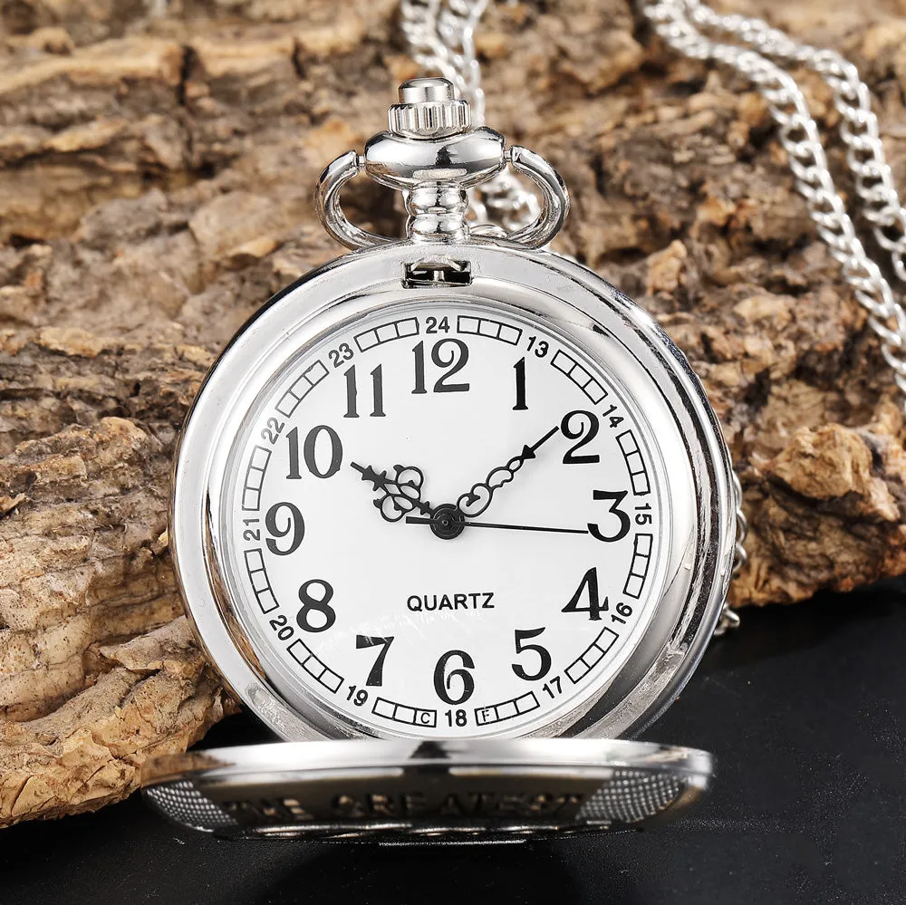 Unisex Luxury Silver Color The Greatest Dad Quartz Pocket Watch