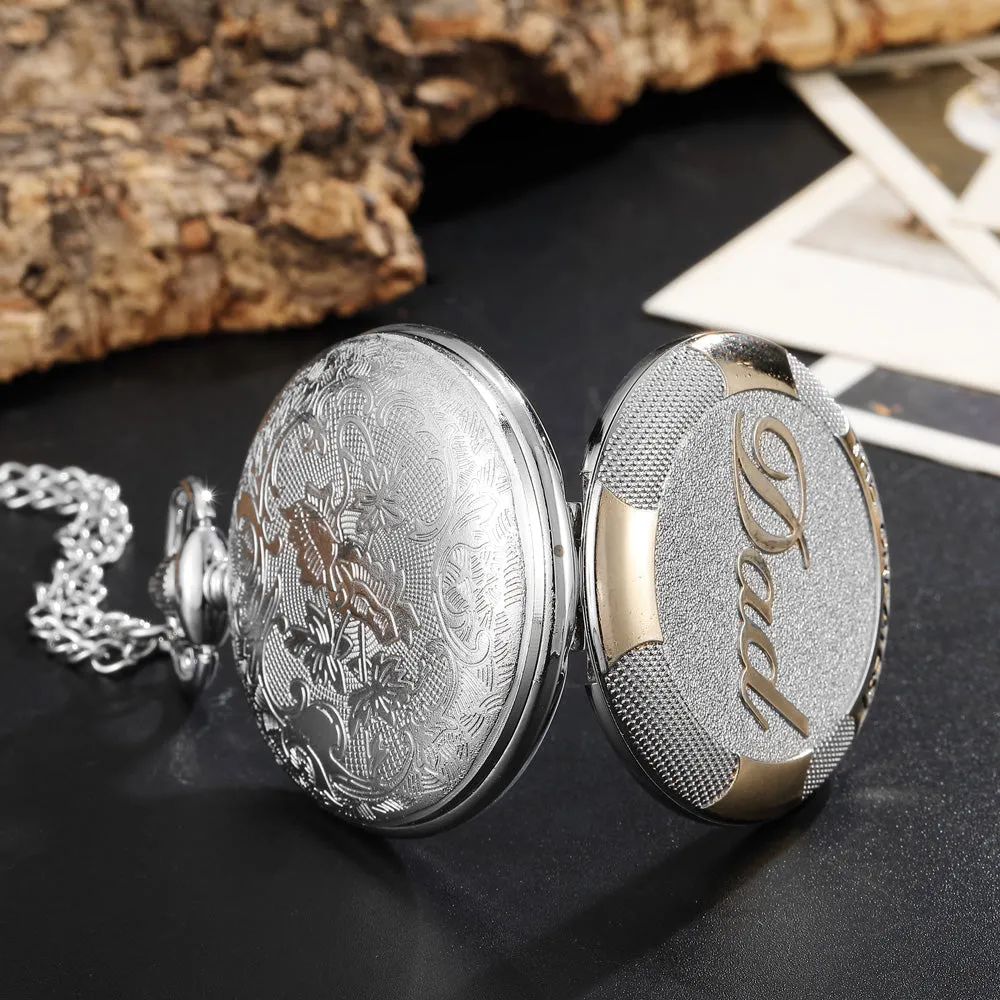 Unisex Luxury Silver Color The Greatest Dad Quartz Pocket Watch