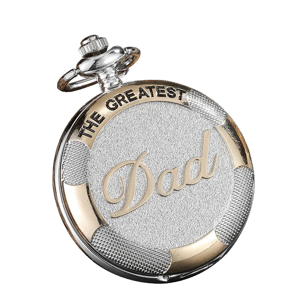 Unisex Luxury Silver Color The Greatest Dad Quartz Pocket Watch