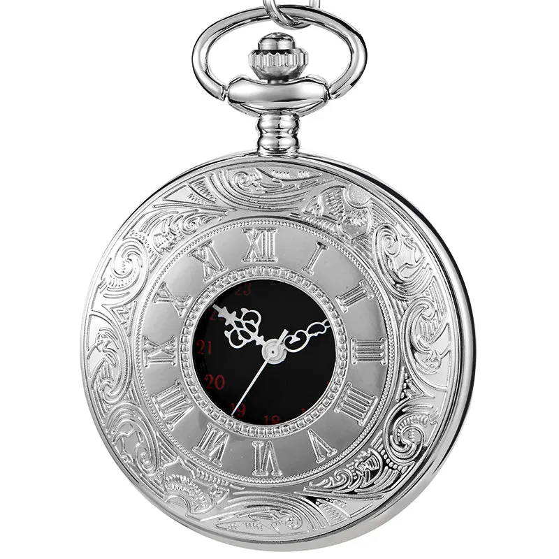 Unisex Retro Steampunk Silver Roman Numeral Quartz Pocket Watch